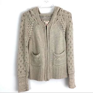Sundance Cable Knit Sweater Zip Front Hood XS